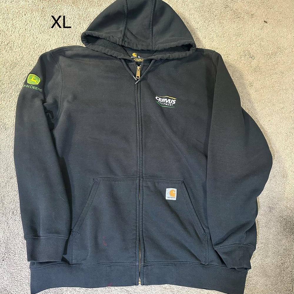 Carhartt Black Zip-Up Hoodie with Company Logo, Size XL
